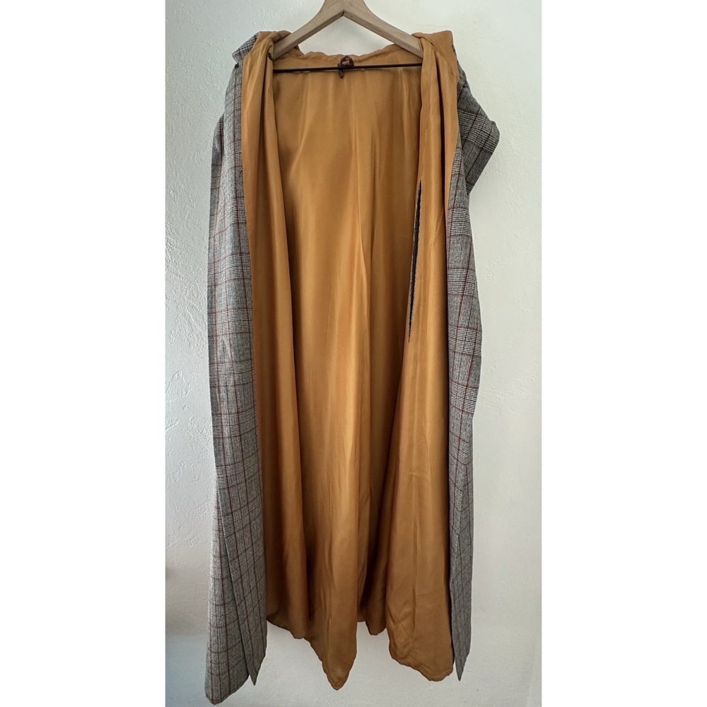 Vintage Hooded Maxi Cape Cloak Glen Plaid Wool Feel Full Length Lined Arm Slits - Picture 6 of 9
